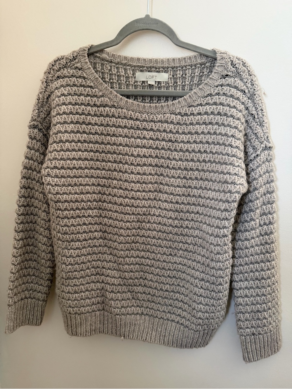 LOFT Light Gray Textured Crewneck Sweater